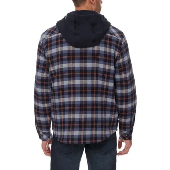 Legendary Outfitters Mens Shirt Jacket Blue Multicolor Plaid Hood Pockets, Large - Picture 2 of 4